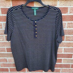 Lauren Ralph Lauren Stripped Short Sleeve Shirt Women's Size 2X Black and Gold